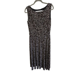 Perceptions New York Brown White Confetti Print Women's Midi Dress‎ Size 14